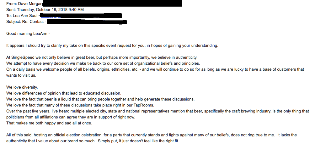 EMAIL: Dave Morgan to LeaAnn Saul, Oct. 18, 2018